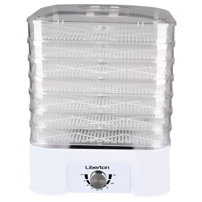 Сушарка овочів та фруктів Liberton LFD-5522, White, 520W, механічне керування, об'єм 21 л, 7 ярусів, діапазон температури 35-70 С
