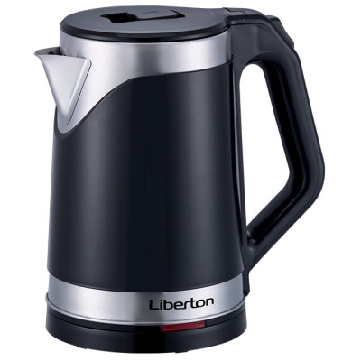 Електрочайник Liberton LEK-2201 Black, 1500W, 2.2 л, дисковий, індикатор рівня води, захист від перегріву, захист від включення без води, нержавіюча сталь/пластик