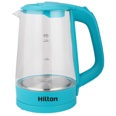 Електрочайник Hilton HEK-177, Blue, 2000W, 1.7 л, скло, дисковий, LED-підсвічування, індикатор рівня води, автовідключення