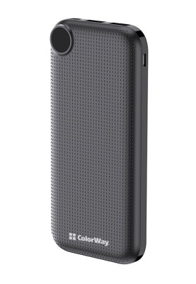 Універсальна мобільна батарея 10000 mAh, ColorWay, Black, 22.5W, Quick Charge 3.0, 2xUSB (Type-C+Micro-USB), LED индикатор, кабель USB <-> Type C (CW-PB100LPI3BK-PDD)