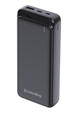 Універсальна мобільна батарея 20000 mAh, ColorWay, 20W, Black, Quick Charge 3.0, 3xUSB (Type-C+microUSB), LED индикатор, кабель USB <-> Type C (CW-PB200LPG3BK-PD)