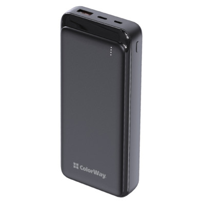 Універсальна мобільна батарея 20000 mAh, ColorWay, 20W, Black, Quick Charge 3.0, 3xUSB (Type-C+microUSB), LED индикатор, кабель USB <-> Type C (CW-PB200LPG3BK-PD)