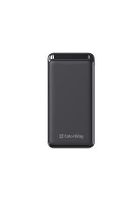 Універсальна мобільна батарея 20000 mAh, ColorWay, 20W, Black, Quick Charge 3.0, 3xUSB (Type-C+microUSB), LED индикатор, кабель USB <-> Type C (CW-PB200LPG3BK-PD)