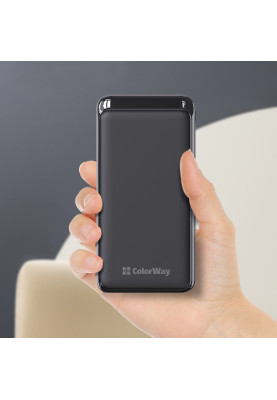 Універсальна мобільна батарея 20000 mAh, ColorWay, 20W, Black, Quick Charge 3.0, 3xUSB (Type-C+microUSB), LED индикатор, кабель USB <-> Type C (CW-PB200LPG3BK-PD)
