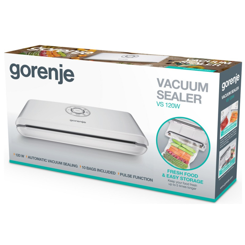 Вакуумний пакувальник Gorenje VS120W, White, 120W, електронне управління, функція запаювання та вакуумування