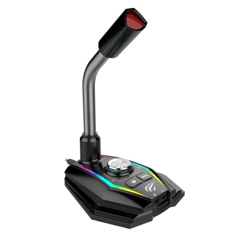 Мікрофон Havit HV-GK56, Black, USB, RGB підсвічування, на підставці, еквалайзер, 36dB, 1.5 м