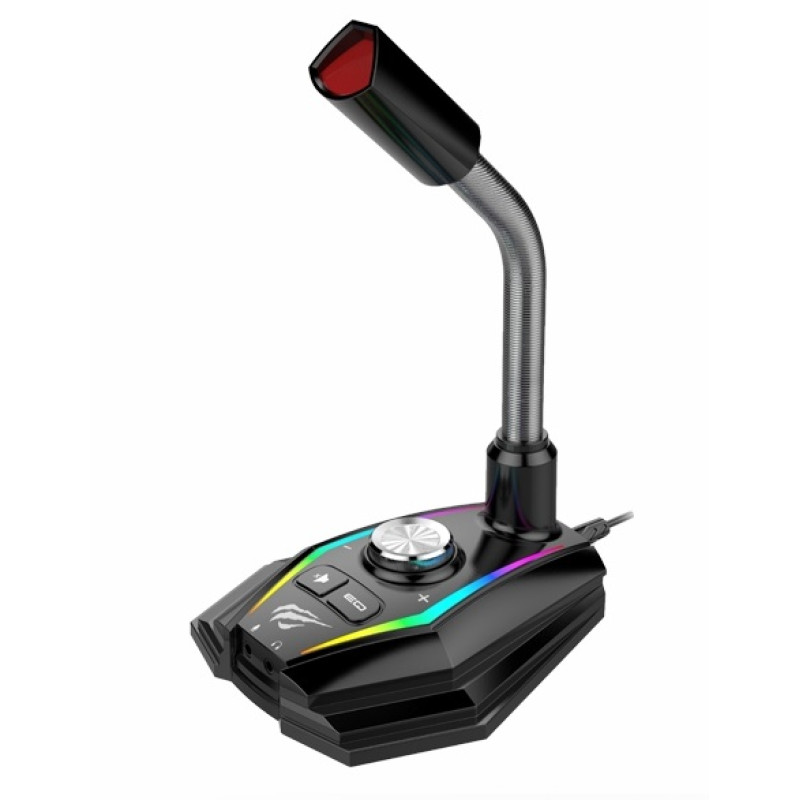 Мікрофон Havit HV-GK56, Black, USB, RGB підсвічування, на підставці, еквалайзер, 36dB, 1.5 м