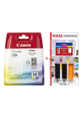 Картридж Canon CL-38, Color, iP1800/1900/2500/2600, MP140/190/210/220/470, MX300/310, 9 мл + заправний набір WWM 3x20 мл чорнила C41 (Set38-inkC)