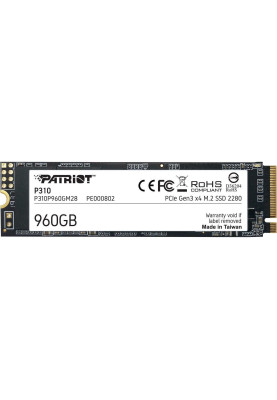 Твердотільний накопичувач M.2 960Gb, Patriot P310, PCI-E 3.0 x4, 3D TLC, 2100/1800 MB/s (P310P960GM28)