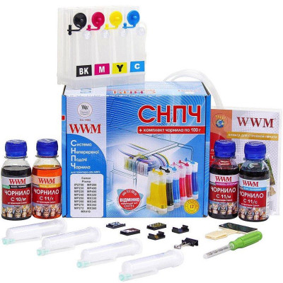 СБПЧ WWM Canon Pixma MP230/240/250/260/270/272/280/490/495, MX320/330/340/350/360, iP2700, 4x100 мл чорнила C10/C11, установка проводиться на оригінальні картриджі (IS.0119)