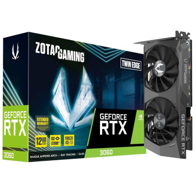 Відеокарта GeForce RTX 3060, Zotac, Twin Edge, 12Gb GDDR6, 192-bit, HDMI/3xDP, 1777/15000 MHz, 8-pin (ZT-A30600E-10M)