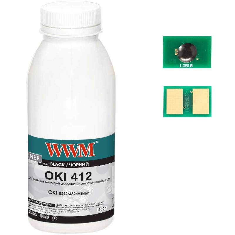Тонер + чіп OKI B412/B432/B430/B431, MB562/MB460/MB461/MB470/MB471/MB472/MB480/MB491, Black, 250 г, WWM (TC-B412-WWM)