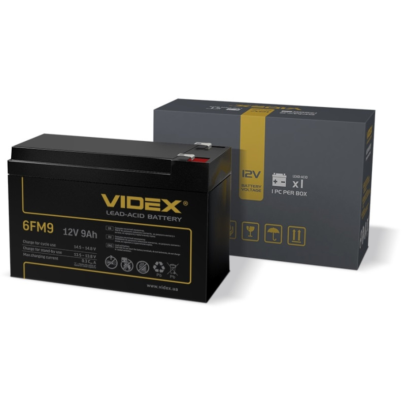 Батарея для ДБЖ 12В 9Ач Videx 6FM9, Black, 12V, 150x65x95 мм