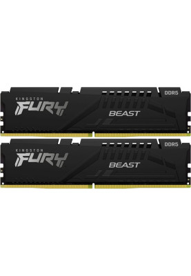 Пам'ять 8Gb x 2 (16Gb Kit) DDR5, 6000 MHz, Kingston Fury Beast, Black, 40-40-40, 1.35V, з радіатором (KF560C40BBK2-16)