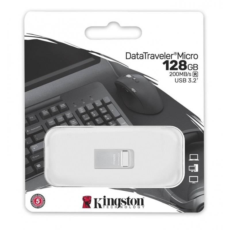USB 3.2 Flash Drive 128Gb Kingston DataTraveler Micro, Silver, металевий корпус (DTMC3G2/128GB)