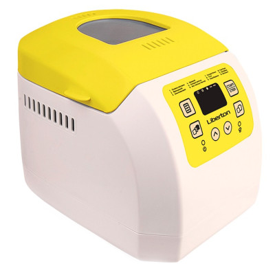 Хлібопіч Liberton LBM-6193, Beige/Yellow, 600W, випічка 700/900 г, 12 програм, дисплей, оглядове вікно, підтримка температури 60 хв