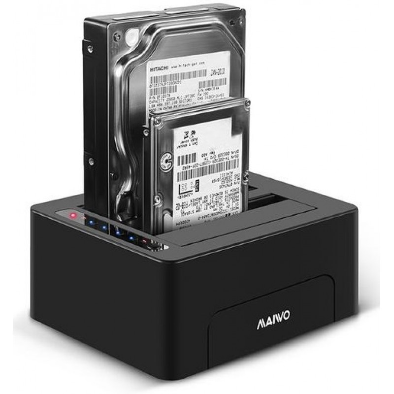 Док-станція Maiwo K3082, Black, для 2*HDD 2,5"/3,5" SATA/SSD через USB3.0 безгвинтів. кріп. пластик