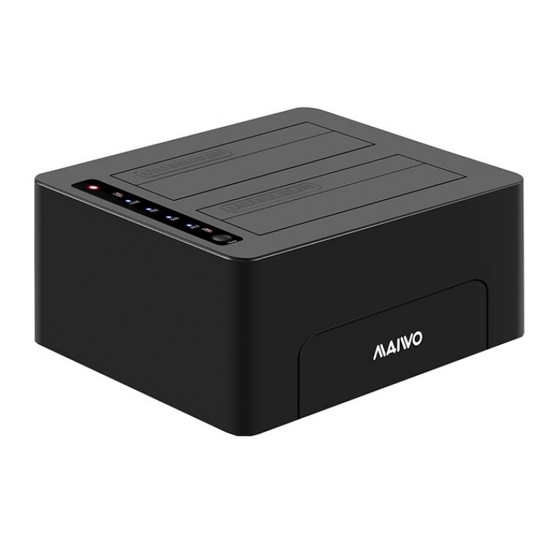 Док-станція Maiwo K3082, Black, для 2*HDD 2,5"/3,5" SATA/SSD через USB3.0 безгвинтів. кріп. пластик