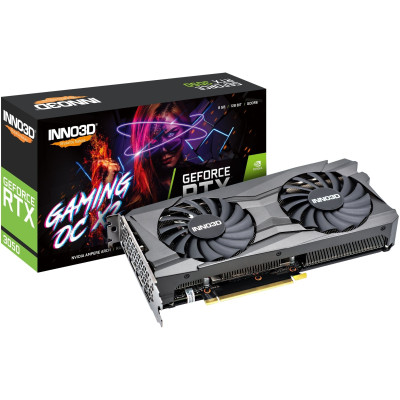 Відеокарта GeForce RTX 3050, Inno3D, GAMING OC X2 (Limited Hash Rate), 8Gb GDDR6, 128-bit, HDMI/3xDP, 1830/14000 MHz, 8-pin (N30502-08D6X-11902120)