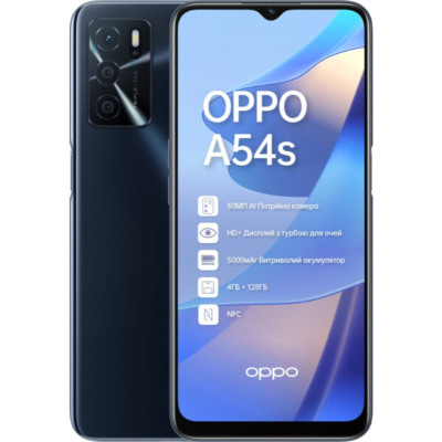 Смартфон Oppo A54s Crystal Black, 2 NanoSim, 6.52" (1600х720), MediaTek Helio G35 8x2.3GHz, RAM 4GB, ROM 128GB, Wi-Fi, BT, LTE, 4 Cam, Li-Ion 5000 mAh, Android 11