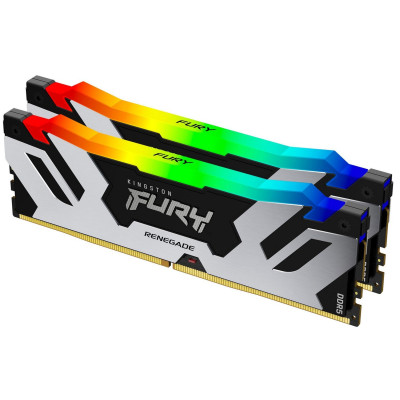 Пам'ять 16Gb x 2 (32Gb Kit) DDR5, 6000 MHz, Kingston Fury Renegade RGB, Black/Silver, 32-38-38, 1.35V, з радіатором (KF560C32RSAK2-32)