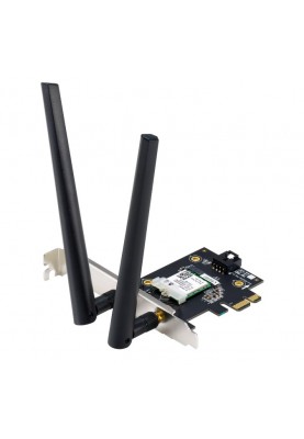 Мережевий адаптер Asus PCE-AX1800, PCI-E, Wi-Fi 6 (802.11ax), 2.4/5GHz, до 1201 Mb/s + 574 Mb/s, Bluetooth 5.2, 2 зовнішні знімні антени