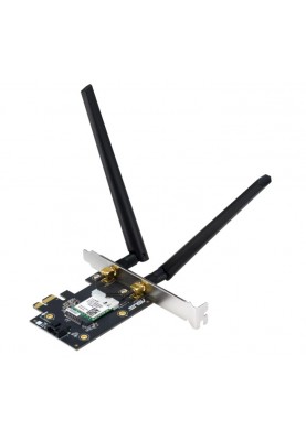 Мережевий адаптер Asus PCE-AX1800, PCI-E, Wi-Fi 6 (802.11ax), 2.4/5GHz, до 1201 Mb/s + 574 Mb/s, Bluetooth 5.2, 2 зовнішні знімні антени