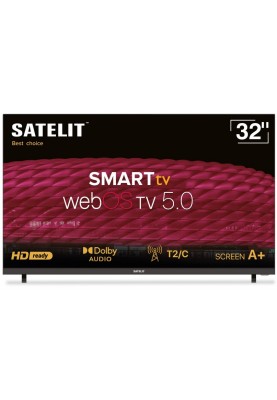 Телевізор 32" Satelit 32H9200WS, LED, 1366x768, 60 Гц, Smart TV, DVB-T2/C, 4xHDMI, 2xUSB, VESA 75x75