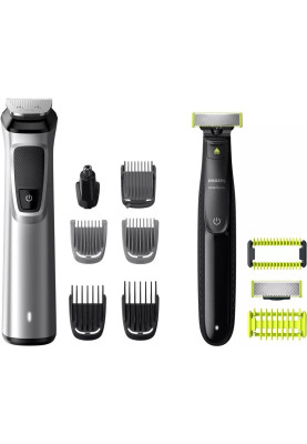 Бритва-Тример-Стайлер Philips Multigroom и OneBlade «12-в-1» MG9710/90 Black/Silver, для волосся, бороди, вусів, вух/носа, живлення від акумулятора/мережі, час роботи 120хв, вологе очищення, водонепроникний корпус