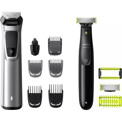 Бритва-Тример-Стайлер Philips Multigroom и OneBlade «12-в-1» MG9710/90 Black/Silver, для волосся, бороди, вусів, вух/носа, живлення від акумулятора/мережі, час роботи 120хв, вологе очищення, водонепроникний корпус