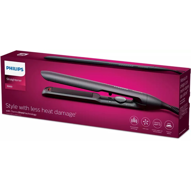 Випрямляч (Праска) для волосся Philips 5000 Series BHS510/00, Black, 12 температурних режимів 120-230°C, керамічна поверхня нагрівального елемента, розмір пластини 25-105мм, плаваючі пластини, іонізація, регулятор температури з LED-індикатором