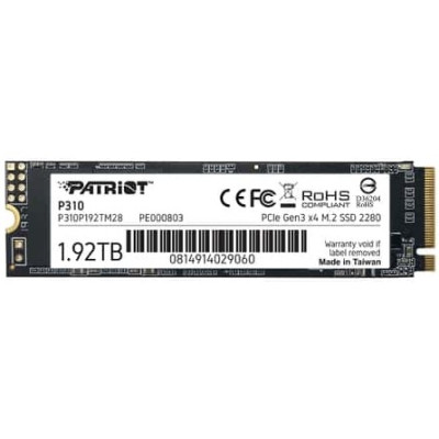 Твердотільний накопичувач M.2 1.92Tb, Patriot P310, PCI-E 3.0 x4, 3D TLC, 2100/1800 MB/s (P310P192TM28)
