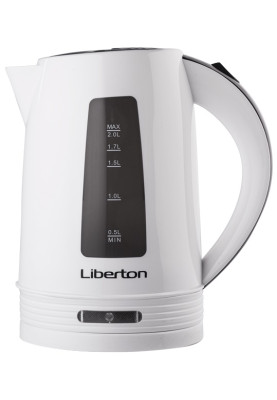 Електрочайник Liberton LEK-2001, White, 2000W, 2л, дисковий, пластик, автоматичне відключення при закипанні, фільтр від накипу знімний, LED-індикатор включення, відкриття кришки кнопкою