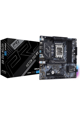 Мат.плата LGA1700, ASRock H670M Pro RS, H670, 4xDDR4, Int.Video(CPU), 4xSATA3, 2xM.2, 1xPCI-E 16x 4.0, 1xPCI-E 16x 3.0, 1xPCI-E 1x 3.0, 1xM.2 (Key E), ALC897, I219V, 10xUSB3.2/4xUSB2.0, HDMI/DP, CrossFire, MicroATX