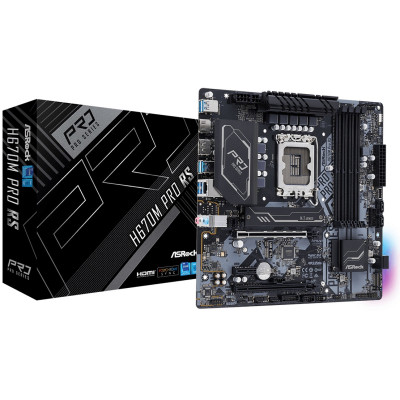 Мат.плата LGA1700, ASRock H670M Pro RS, H670, 4xDDR4, Int.Video(CPU), 4xSATA3, 2xM.2, 1xPCI-E 16x 4.0, 1xPCI-E 16x 3.0, 1xPCI-E 1x 3.0, 1xM.2 (Key E), ALC897, I219V, 10xUSB3.2/4xUSB2.0, HDMI/DP, CrossFire, MicroATX