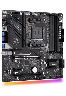 Мат.плата AM4 (B550) ASRock B550M PG Riptide, B550, 4xDDR4, Int.Video(CPU), 4xSATA3, 2xM.2, 2xPCI-E 16x 4.0, 1xPCI-E 1x 3.0, 1xM.2 (Key E), ALC897, RTL8125BG, 8xUSB3.2/6xUSB2.0, HDMI/DP, CrossFireX, MicroATX