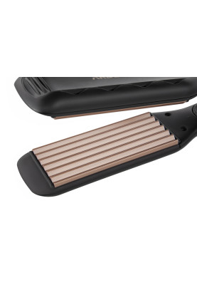Щипці-гофре Ardesto HS-612, Black, 65W, 110-215°C, керамічна поверхня нагрівального елементу, створення візуального обсягу; автоматичне вимикання, обертання шнура на 360°, вологе та сухе використання, індикатор безпечного використання