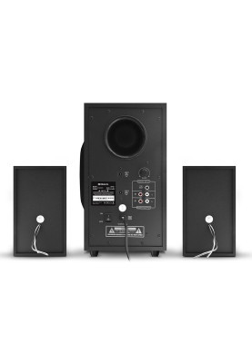 Колонки 2.1 REAL-EL M-570 Black, сателіти 2 x 14 Вт, сабвуфер 30 Вт, МДФ, Bluetooth, FM-тюнер, USB/SD, дисплей, живлення від мережі 220V, керування спереду + пульт ДК