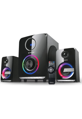 Колонки 2.1 REAL-EL M-580 Black, сателіти 2 x 14 Вт, сабвуфер 30 Вт, МДФ, Bluetooth, FM-тюнер, USB/SD, дисплей, живлення від мережі 220V, керування спереду + пульт ДК