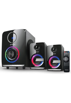 Колонки 2.1 REAL-EL M-580 Black, сателіти 2 x 14 Вт, сабвуфер 30 Вт, МДФ, Bluetooth, FM-тюнер, USB/SD, дисплей, живлення від мережі 220V, керування спереду + пульт ДК