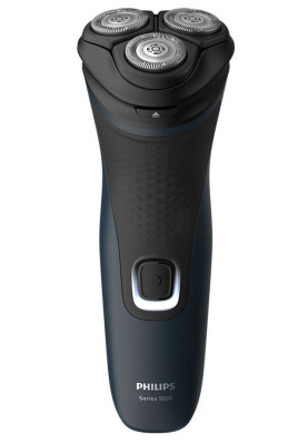 Електробритва Philips Shaver Series 1000 S1131/41 Black, роторна, сухе гоління, 3 плаваючі головки для гоління, 27 самозагострючих лез PowerCut, гнучкі головки 4D, система самоочищення, водонепроникний корпус, живлення акумулятор/мережа