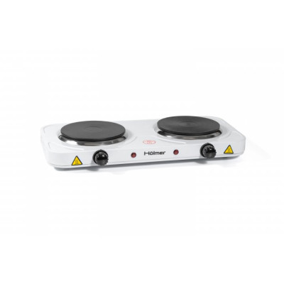 Настільна плита Holmer HHP-220W White, 2000W (1000+1000), 2 конфорки 15,5см, чавун, 5 режимів температури, термостат від перегрівання