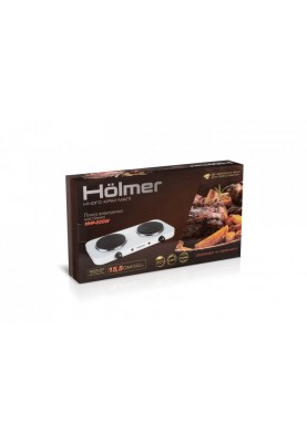 Настільна плита Holmer HHP-220W White, 2000W (1000+1000), 2 конфорки 15,5см, чавун, 5 режимів температури, термостат від перегрівання