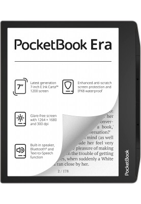 Електронна книга 7" PocketBook 700 Era Stardust Silver E-Ink Carta 1200, 1680x1264, 300 dpi, Wi-Fi, microSD, 16Гб, IPX8, 1700 мА* год, підсвічування (PB700-U-16-WW)