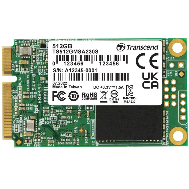 Твердотільний накопичувач mSATA 512Gb, Transcend 230S, 3D TLC, 560/500 MB/s (TS512GMSA230S)