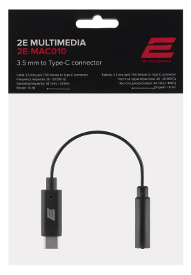 Кабель USB Type-C-3.5 мм 0.3 м 2E Black (2E-MAC010)