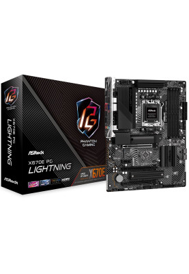 Материнська плата AM5 ASRock X670E PG Lightning, X670, 4xDDR5, Int.Video (CPU), 4xSATA3, 3xM.2, 1xPCI-E 5.0 16x, 2xPCI-E 4.0 16x, 1xPCI-E 4.0 1x, 1xM.2 (Key E), ALC897, RTL8125BG, 10xUSB3.2/6xUSB2.0, HDMI/DP, CrossFire, ATX
