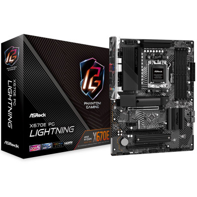 Материнська плата AM5 ASRock X670E PG Lightning, X670, 4xDDR5, Int.Video (CPU), 4xSATA3, 3xM.2, 1xPCI-E 5.0 16x, 2xPCI-E 4.0 16x, 1xPCI-E 4.0 1x, 1xM.2 (Key E), ALC897, RTL8125BG, 10xUSB3.2/6xUSB2.0, HDMI/DP, CrossFire, ATX