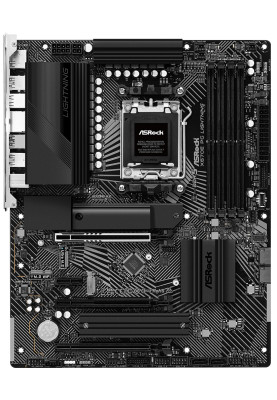 Материнська плата AM5 ASRock X670E PG Lightning, X670, 4xDDR5, Int.Video (CPU), 4xSATA3, 3xM.2, 1xPCI-E 5.0 16x, 2xPCI-E 4.0 16x, 1xPCI-E 4.0 1x, 1xM.2 (Key E), ALC897, RTL8125BG, 10xUSB3.2/6xUSB2.0, HDMI/DP, CrossFire, ATX