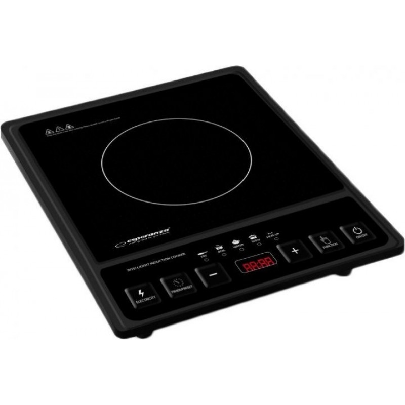 Настільна плита Esperanza EKH011, Black, 2000W, індукційна, 6 режимів, керування кнопкове, розпізнавання розміру посуду, автовідключення